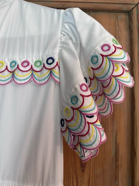 CeliaB White Midi Dress with Multicolor Scallop Trim - perfect for Easter! - Picture 3 of 3